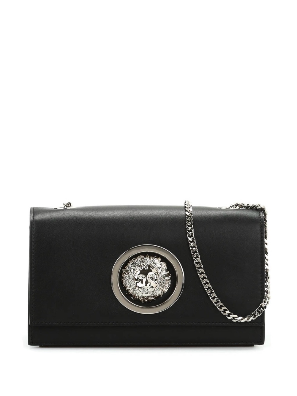 Versace Black Leather Shoulder Bag with Silver Medusa Emblem